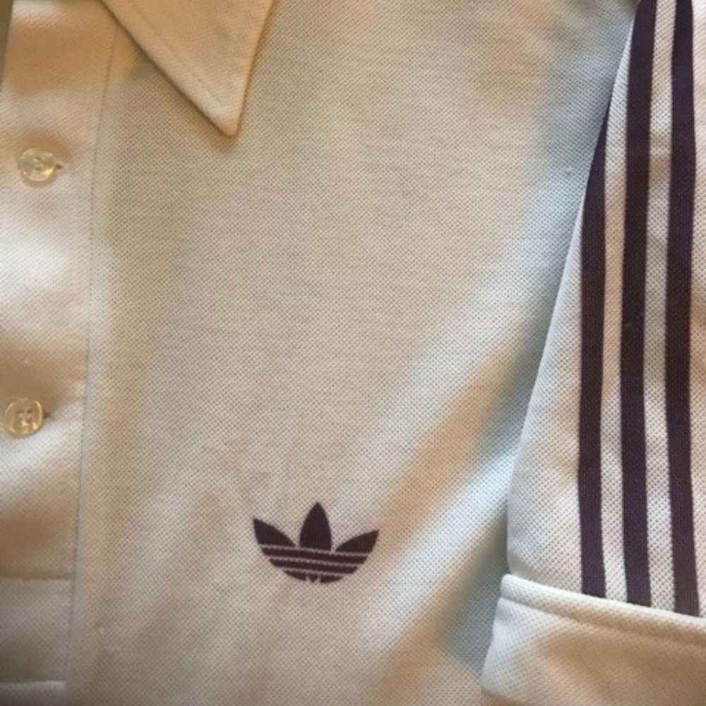 Classic Adidas White Polo with Purple Logo Men's
